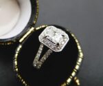 2.10 Ctw Radiant Cut Diamond Halo With 2 Shank Engagement Ring 925 Sterling Silver
