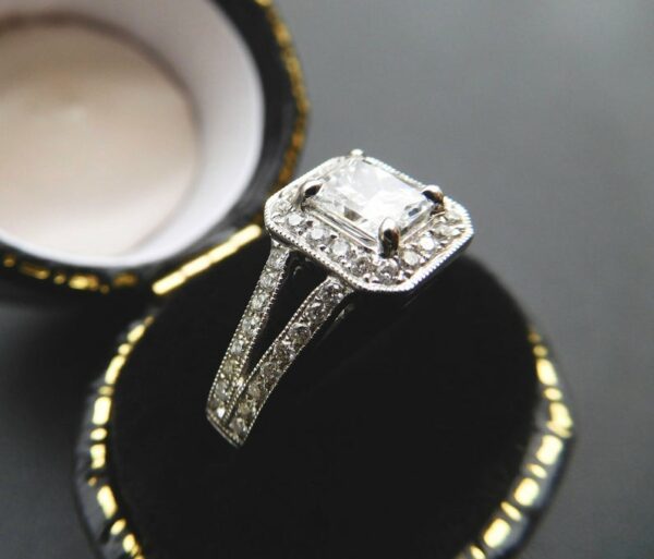 2.10 Ctw Radiant Cut Diamond Halo With 2 Shank Engagement Ring 925 Sterling Silver