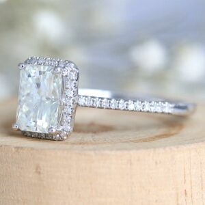 3.30 Ctw Radiant Cut Diamond Halo With Accents Engagement Ring 10k White Gold