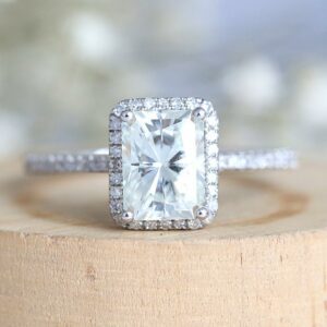 3.30 Ctw Radiant Cut Diamond Halo With Accents Engagement Ring 10k White Gold