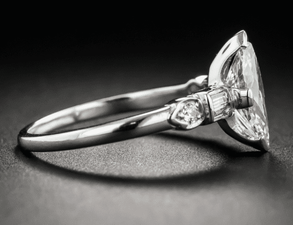 Vintage 2.35 Ctw Marquise Diamond V-Prong Solitaire Engagement Ring 14K Gold Plated