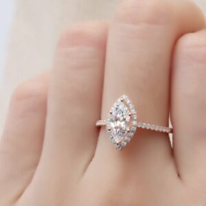 1.50 Ctw Marquise Cut Diamond Halo With Accents Engagement Ring 10K Rose Gold