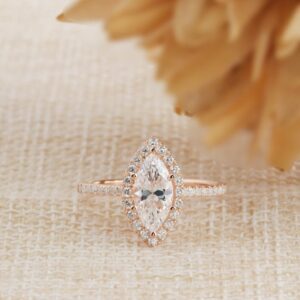 1.50 Ctw Marquise Cut Diamond Halo With Accents Engagement Ring 10K Rose Gold