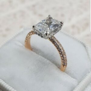 2.75 Ctw Radiant Cut Diamond With 3-Row Accents Engagement Ring Solid 10K Yellow Gold