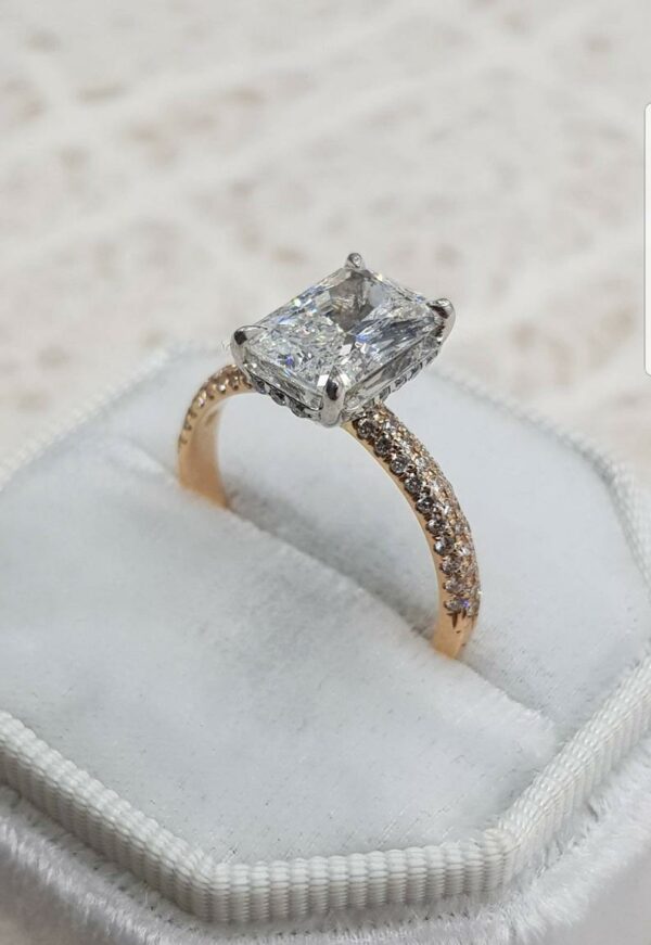 2.75 Ctw Radiant Cut Diamond With 3-Row Accents Engagement Ring Solid 10K Yellow Gold