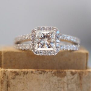 2.37 Ctw Forever Princess Diamond Split Shank Engagement Ring Solid 10k White Gold