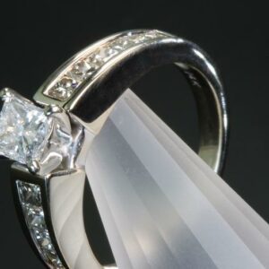 1.75 Ctw White Princess Diamond With Side Channel Set Engagement Ring 14K White Gold