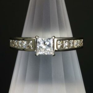 1.75 Ctw White Princess Diamond With Side Channel Set Engagement Ring 14K White Gold
