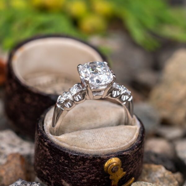 2.40 Ctw Oval Cut & Side Round Diamond Unique Engagement Ring Solid 10K White Gold