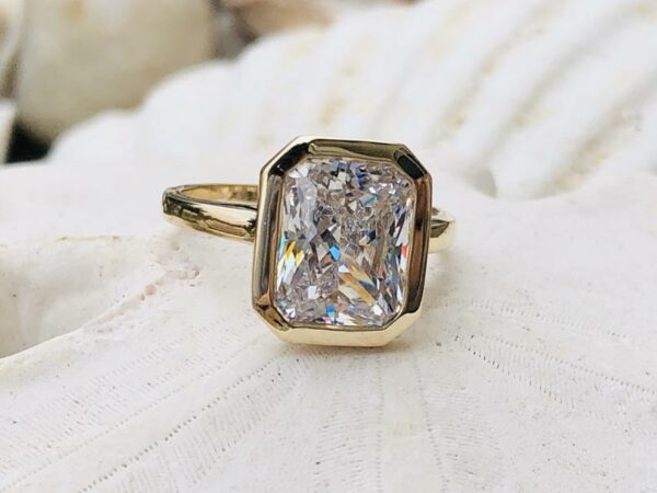 2.50 Ctw Radiant White Diamond Bezel Engagement Promise Ring Solid 14K Yellow Gold plated