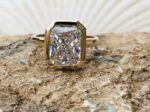 2.50 Ctw Radiant White Diamond Bezel Engagement Promise Ring Solid 14K Yellow Gold plated