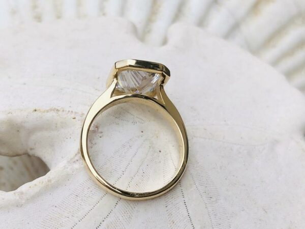 2.50 Ctw Radiant White Diamond Bezel Engagement Promise Ring Solid 14K Yellow Gold plated