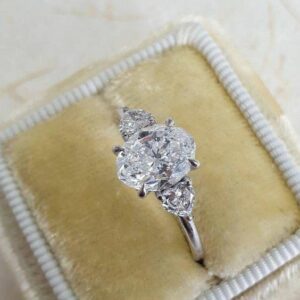 3 Stone 2.62 Ctw Oval Cut & Side Heart Shape Diamond Engagement Ring 14k White Gold
