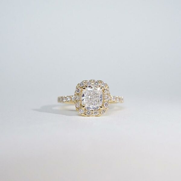 2.34 Ctw Unique Cushion Cut Brilliant Diamond Halo Engagement Ring 14k Yellow Gold Plated