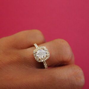 2.34 Ctw Unique Cushion Cut Brilliant Diamond Halo Engagement Ring 14k Yellow Gold Plated