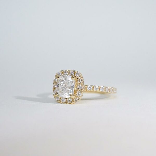 2.34 Ctw Unique Cushion Cut Brilliant Diamond Halo Engagement Ring 14k Yellow Gold Plated