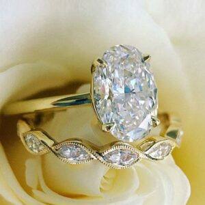 2.86 Ctw Oval Cut Diamond Solitaire Engagement Ring Marquise Set 14k Yellow Gold Over