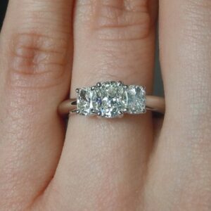 2.61 Ctw Three Stone Cushion Cut Solitaire Diamond Engagement Ring 14k Gold Plated