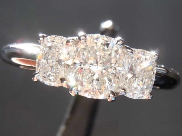 2.61 Ctw Three Stone Cushion Cut Solitaire Diamond Engagement Ring 14k Gold Plated