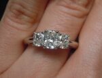 2.61 Ctw Three Stone Cushion Cut Solitaire Diamond Engagement Ring 14k Gold Plated