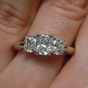2.61 Ctw Three Stone Cushion Cut Solitaire Diamond Engagement Ring 14k Gold Plated