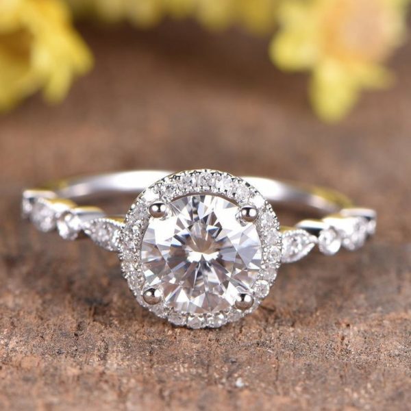 Art Deco 2.36 Ctw Round Diamond Halo Accents Best Engagement Ring 925 Silver