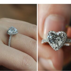 2.10 Ctw Heart Shape White Diamond Halo Engagement Ring 14k White Gold Plated