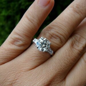 3.00 Ctw Excellent Cut Round Diamond Baguette Accents Engagement Ring 14k Gold Over