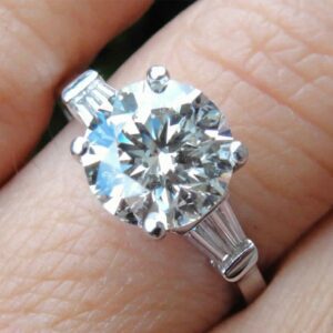 3.00 Ctw Excellent Cut Round Diamond Baguette Accents Engagement Ring 14k Gold Over