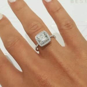2.50 Ctw Cushion White Diamond With Halo Engagement Ring 14k White Gold