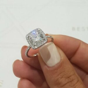 2.50 Ctw Cushion White Diamond With Halo Engagement Ring 14k White Gold