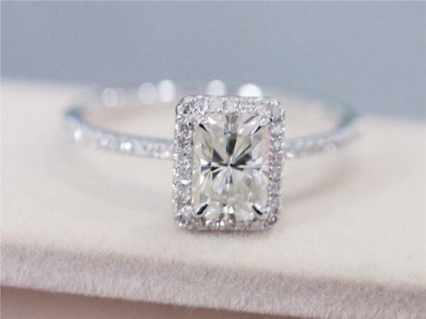 2.48 Ctw White Radiant Diamond Halo With Accents Engagement Ring 10k White Gold