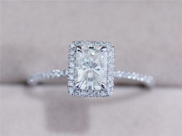 2.48 Ctw White Radiant Diamond Halo With Accents Engagement Ring 10k White Gold