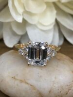 2.52 Ctw Emerald Cut White Diamond Side Stone Engagement Ring 14k Yellow Gold