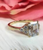 2.52 Ctw Emerald Cut White Diamond Side Stone Engagement Ring 14k Yellow Gold