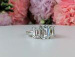 2.78 Ctw 3-Stone Emerald Cut White Diamond Engagement Ring 925 Sterling Silver