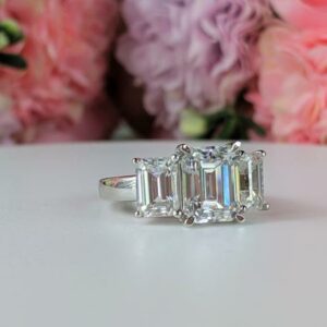 2.78 Ctw 3-Stone Emerald Cut White Diamond Engagement Ring 925 Sterling Silver