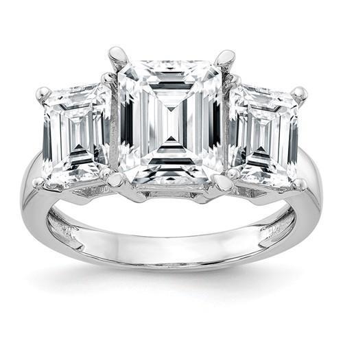2.78 Ctw 3-Stone Emerald Cut White Diamond Engagement Ring 925 Sterling Silver