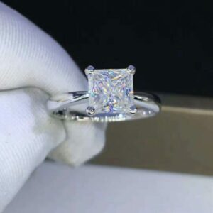 2.00 Ct Forever Princess Cut Diamond Solitaire Engagement Ring 14k White Gold