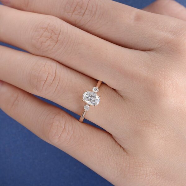 2.48Ctw Oval Cut & Round Cut Brilliant Diamond 3 Stone Engagement Ring 14k Rose Gold Over