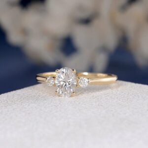 2.48Ctw Oval Cut & Round Cut Brilliant Diamond 3 Stone Engagement Ring 14k Rose Gold Over