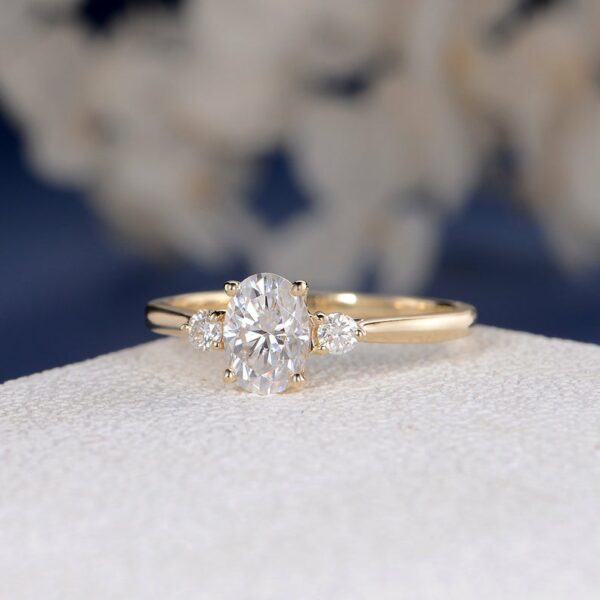 2.48Ctw Oval Cut & Round Cut Brilliant Diamond 3 Stone Engagement Ring 14k Rose Gold Over
