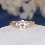 2.48Ctw Oval Cut & Round Cut Brilliant Diamond 3 Stone Engagement Ring 14k Rose Gold Over