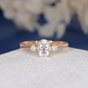 2.48Ctw Oval Cut & Round Cut Brilliant Diamond 3 Stone Engagement Ring 14k Rose Gold Over