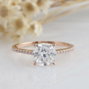 2.50 Ctw Cushion Cut Diamond Solitaire Engagement Ring Real 10k Rose Gold