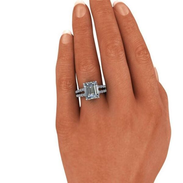 3.00 Carat Emerald Cut Diamond Solitaire With 2 Shank Engagement Ring 14k White Gold