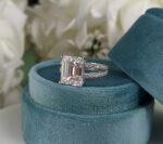 3.00 Carat Emerald Cut Diamond Solitaire With 2 Shank Engagement Ring 14k White Gold