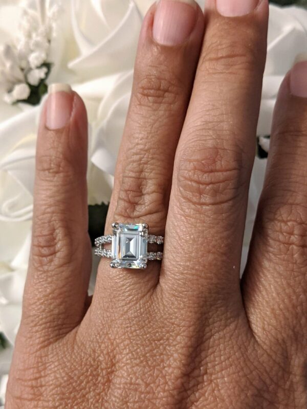 3.00 Carat Emerald Cut Diamond Solitaire With 2 Shank Engagement Ring 14k White Gold