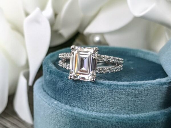 3.00 Carat Emerald Cut Diamond Solitaire With 2 Shank Engagement Ring 14k White Gold