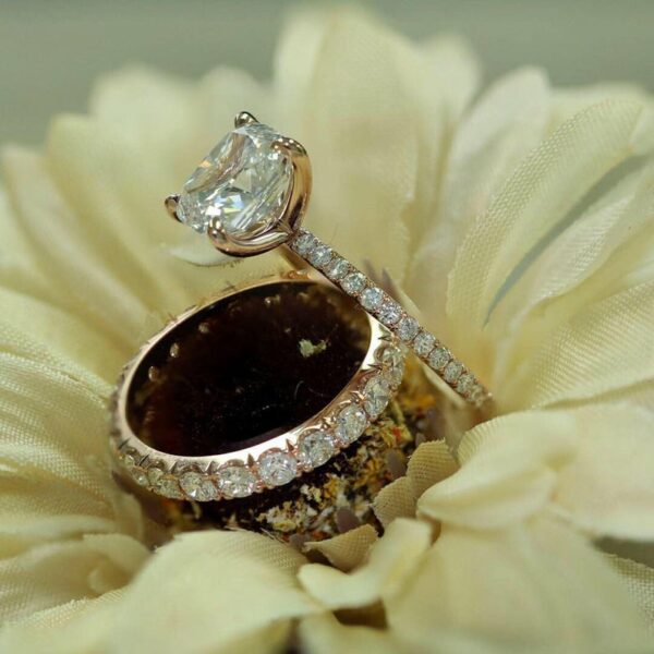 2.57 Ctw Cushion Cut Diamond Bridal Set Engagement Ring Real 10k Rose Gold